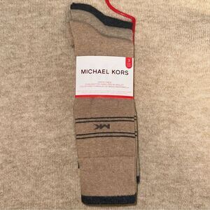 MK Men’s 3 pack Taupe Heather Gray Tan Ivory Cotton Blend Dress Crew Socks
